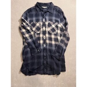 BD Collection Plaid Button Up Shirt Dress Blue White Red Ombre Size S